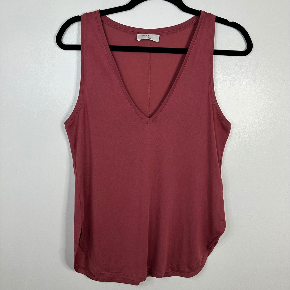 BABATON Burgandy V Neck‎ Sleeveless Tank Top Size S